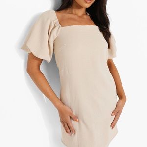 Boohoo Linen Look Puff Sleeve Mini Dress